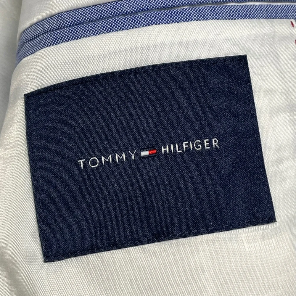Tommy Hilfiger Mens Blazer 38R Blue Plaid Cotton Two Button‎ Sport Coat